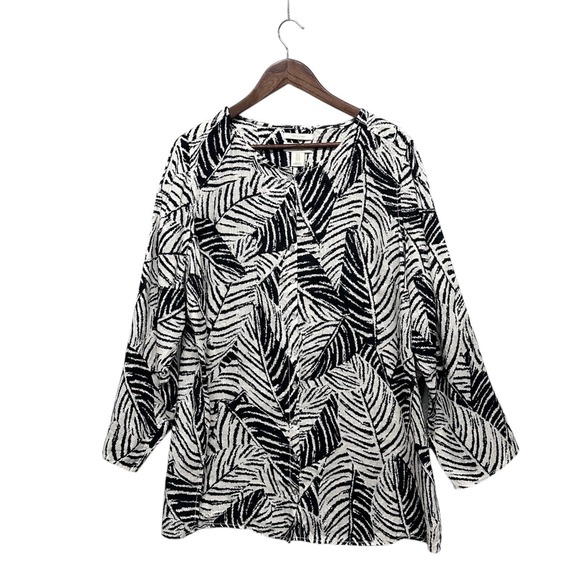Cynthia Rowley Tunic Blouse‎ Womens Sz 1X 100% Linen Palm Print Roll Tab Sleeve - Picture 1 of 11